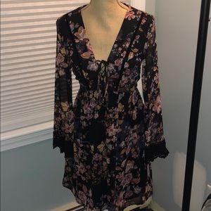 {Xhilaration} black floral v neck  dress